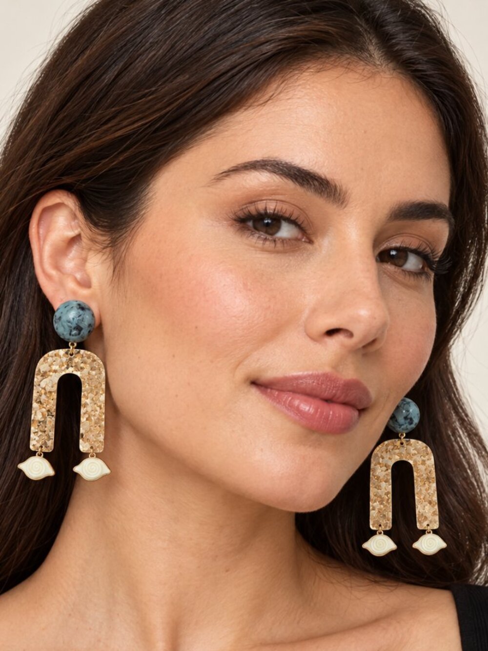 Parfois Statement Gold Teal Marbled Stone Eye Drop Earrings